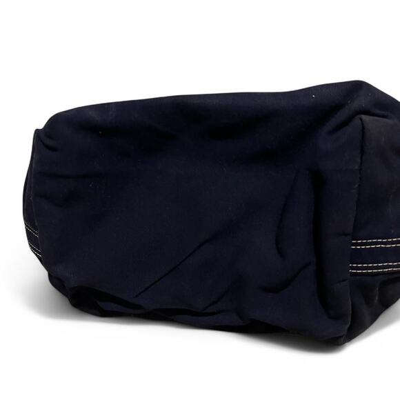 Lands’ End yellow and white striped thick canvas tote bag with navy blue trim - Picture 5 of 8